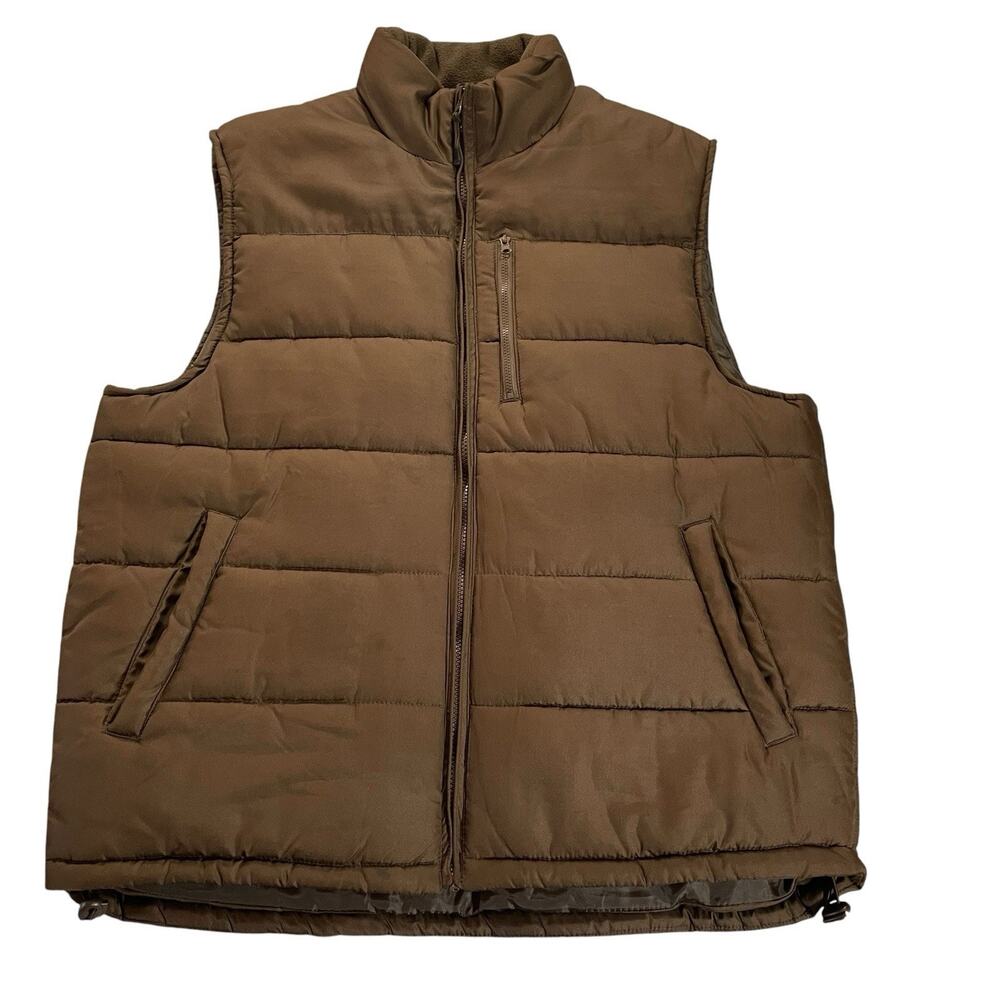 NordicTrack Puffer Vest Men's L Brown Full Zip Media Pocket Insulated Quilted